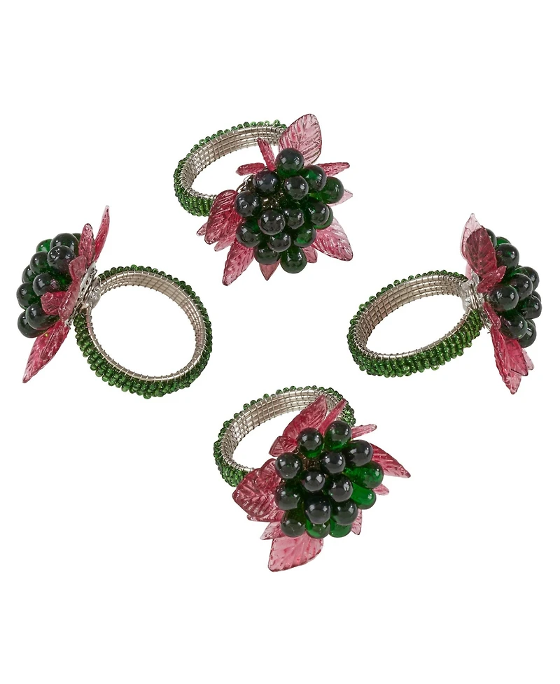 Saro Lifestyle Flower and Leaves Design Beaded Napkin Ring, Set of 4