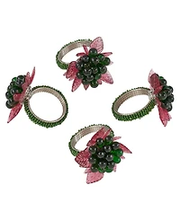 Saro Lifestyle Flower and Leaves Design Beaded Napkin Ring, Set of 4