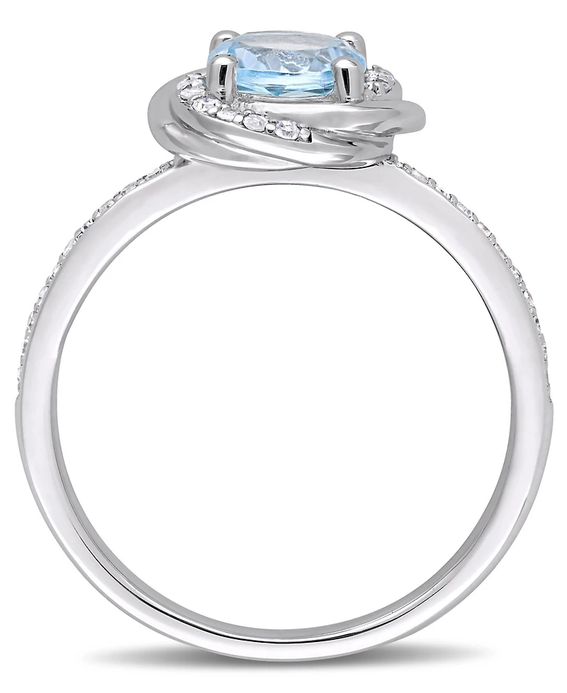 Blue Topaz (1 ct. t.w.) and Diamond (1/6 Swirl Ring 10k White Gold