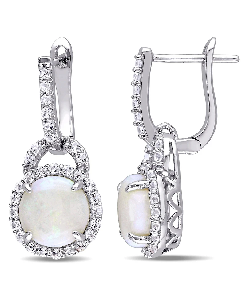 Opal (2-1/5 ct. t.w.) and White Topaz (7/8 ct. t.w.) Hinged Hoop Charm Earrings in Sterling Silver