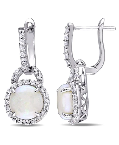 Opal (2-1/5 ct. t.w.) and White Topaz (7/8 ct. t.w.) Hinged Hoop Charm Earrings in Sterling Silver