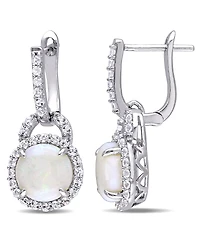Opal (2-1/5 ct. t.w.) and White Topaz (7/8 ct. t.w.) Hinged Hoop Charm Earrings in Sterling Silver