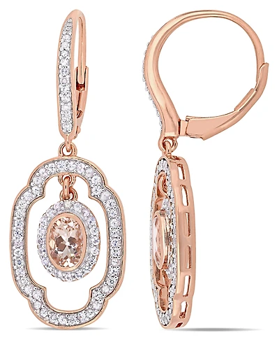 Morganite (1 ct. t.w.) White Sapphire (1 ct. t.w.) and Diamond (1/10 ct. t.w.) Dangle Earrings in 18k Rose Gold Over Silver