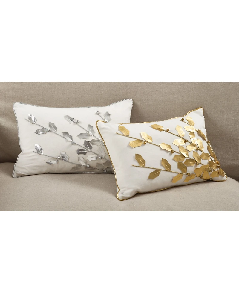 Saro Lifestyle Metallic Poinsettia Branch Design Holiday Cotton Decorative Pillow, 12" x 18"