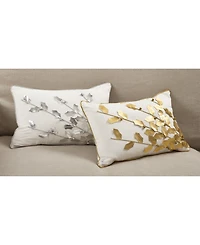 Saro Lifestyle Metallic Poinsettia Branch Design Holiday Cotton Decorative Pillow, 12" x 18"