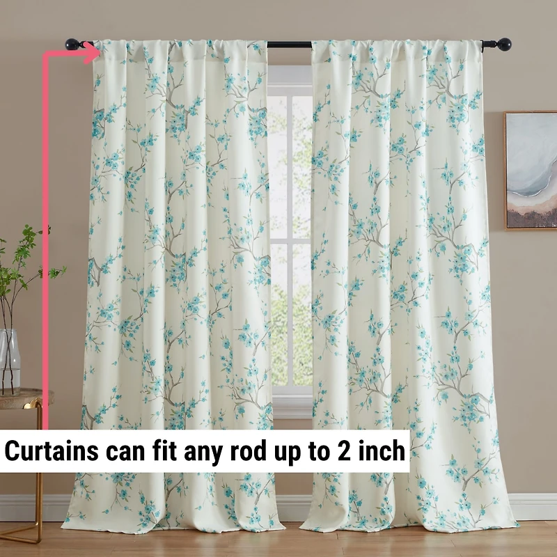 Hlc.me Jasmine Floral Patterned Room Darkening Curtain Rod Pocket Pole Top Panels