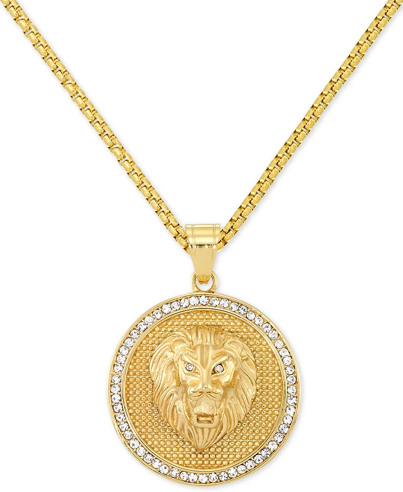 Legacy for Men by Simone I. Smith Men's Crystal Lion Medallion 24" Pendant Necklace in Yellow Ion-Plated Stainless Steel