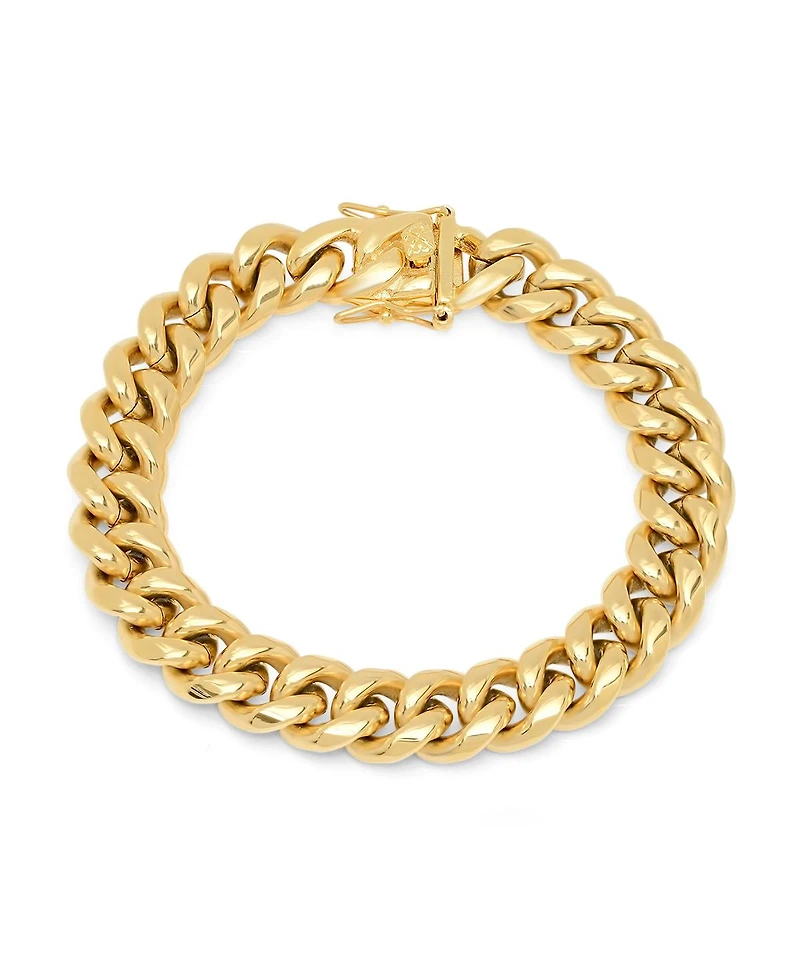 Steeltime Men's 18k gold Plated Stainless Steel Miami Cuban Chain Link Style Bracelet with 12mm Box Clasp Bracelet