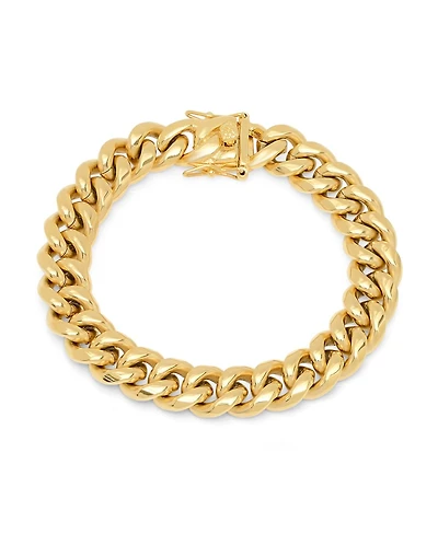 Steeltime Men's 18k gold Plated Stainless Steel Miami Cuban Chain Link Style Bracelet with 12mm Box Clasp Bracelet