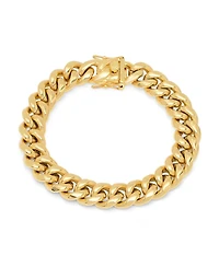 Steeltime Men's 18k gold Plated Stainless Steel Miami Cuban Chain Link Style Bracelet with 12mm Box Clasp Bracelet