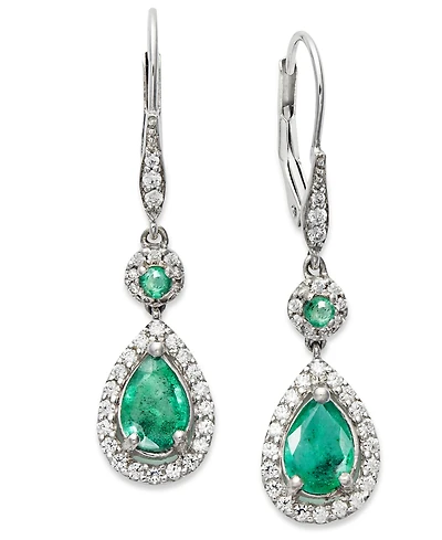 Sapphire (1-3/8 ct. t.w.) and Diamond (1/3 Pear Drop Earrings 14k White Gold (Also Available Emerald Ruby)
