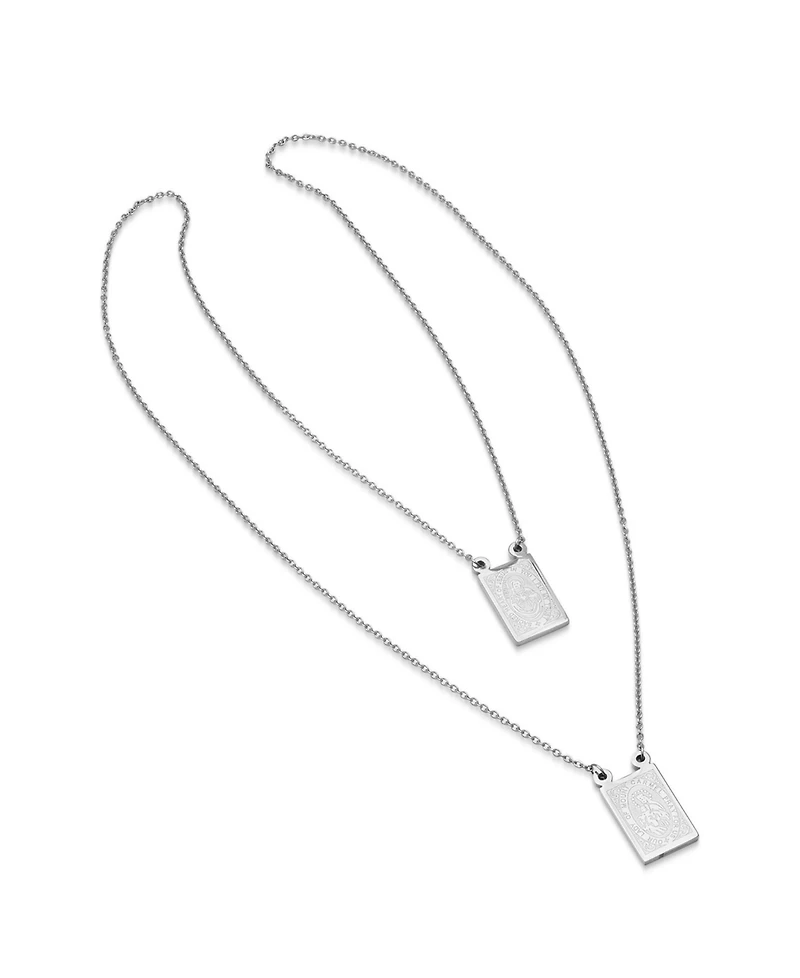 Steeltime Men's Stainless Steel Religious Escapulario Style Reversable Necklace