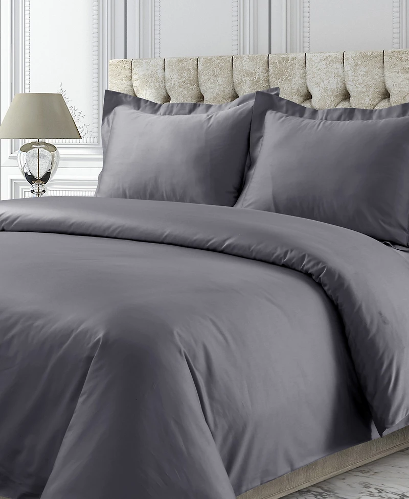 Tribeca Living 750 Thread Count Sateen Oversized Solid Duvet Cover Set, Queen