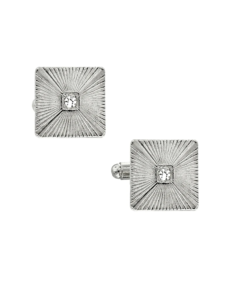 1928 Jewelry Silver-Tone Crystal Square Cufflinks