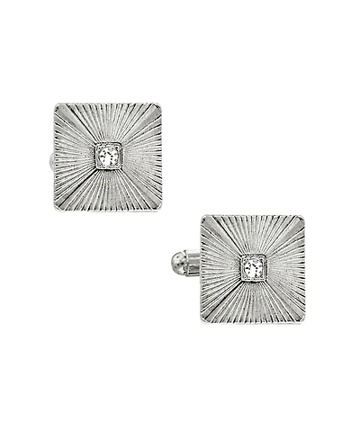 1928 Jewelry Silver-Tone Crystal Square Cufflinks