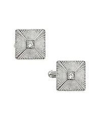 1928 Jewelry Silver-Tone Crystal Square Cufflinks