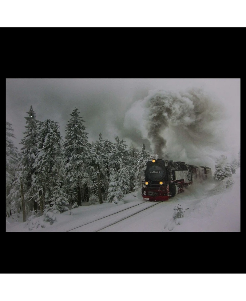 Northlight Large Fiber Optic and Led Lighted Winter Woods with Train Canvas Wall Art, 15.75" x 23.5"