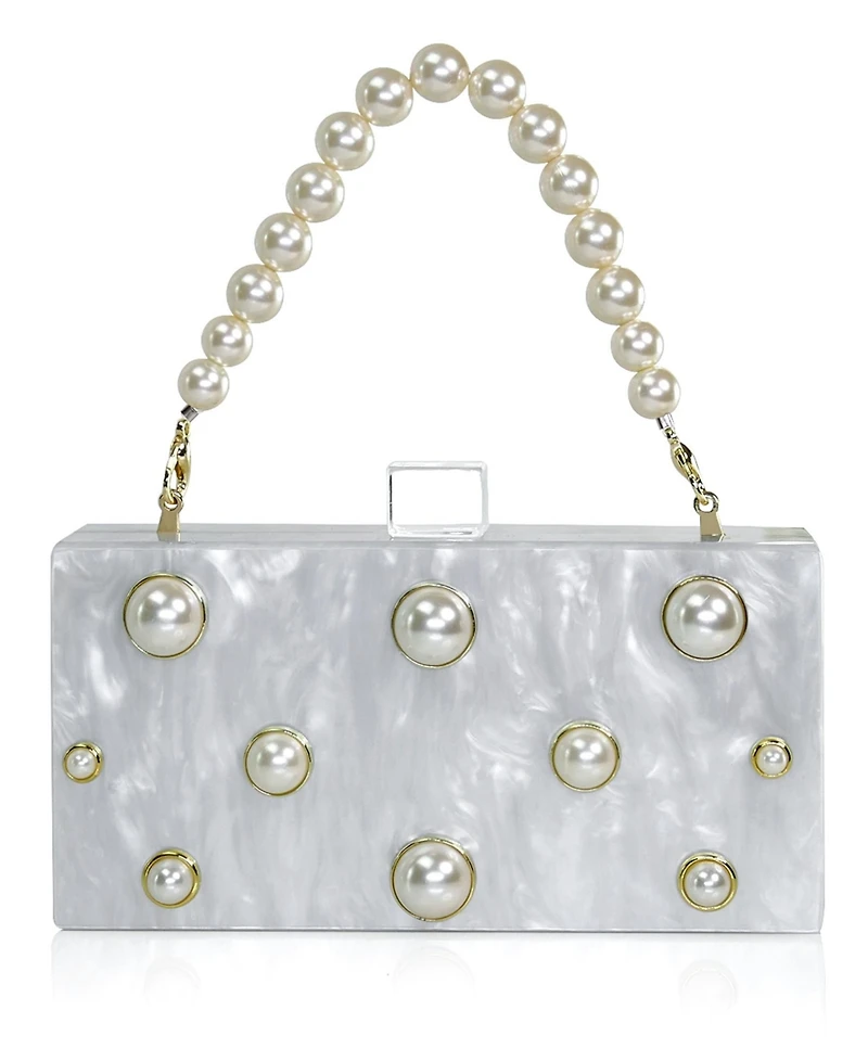Milanblocks Embellished Acrylic Clutch with Top Handle