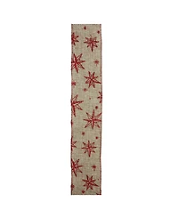 Northlight Pack of 12 Red Star and Beige Burlap Wired Christmas Craft Ribbon Spools - 2.5" x 120 Yards Total
