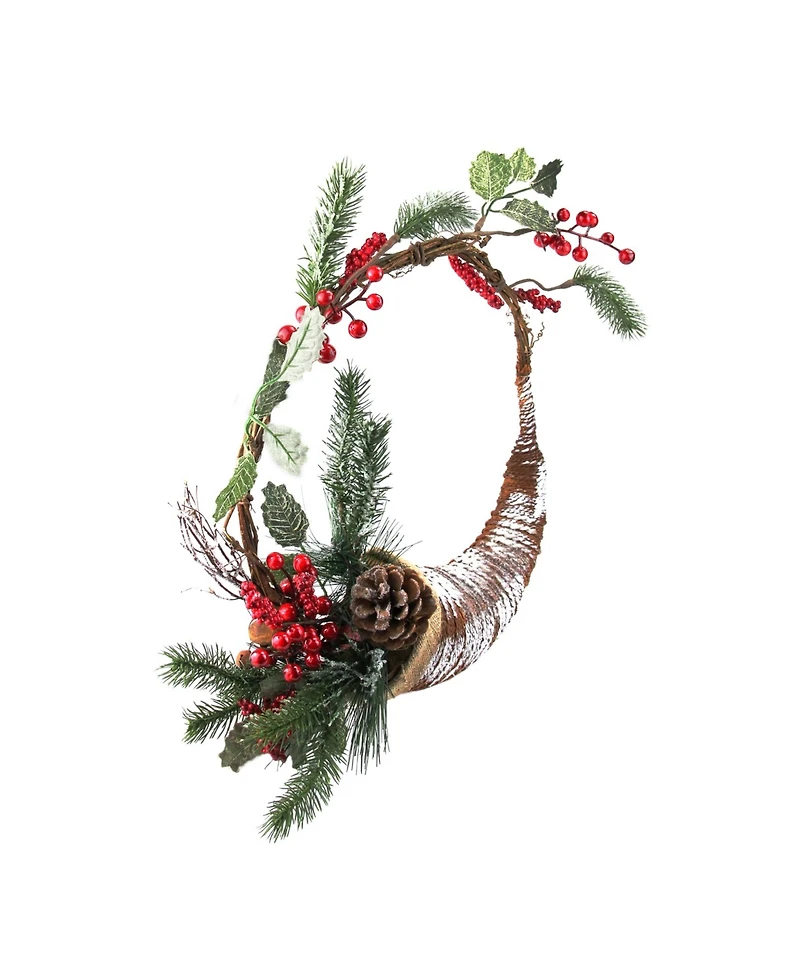 Northlight 14" Lightly Frosted Cornucopia Artificial Christmas Wreath with Berries and Pine Cones - Unlit