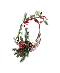 Northlight 14" Lightly Frosted Cornucopia Artificial Christmas Wreath with Berries and Pine Cones - Unlit