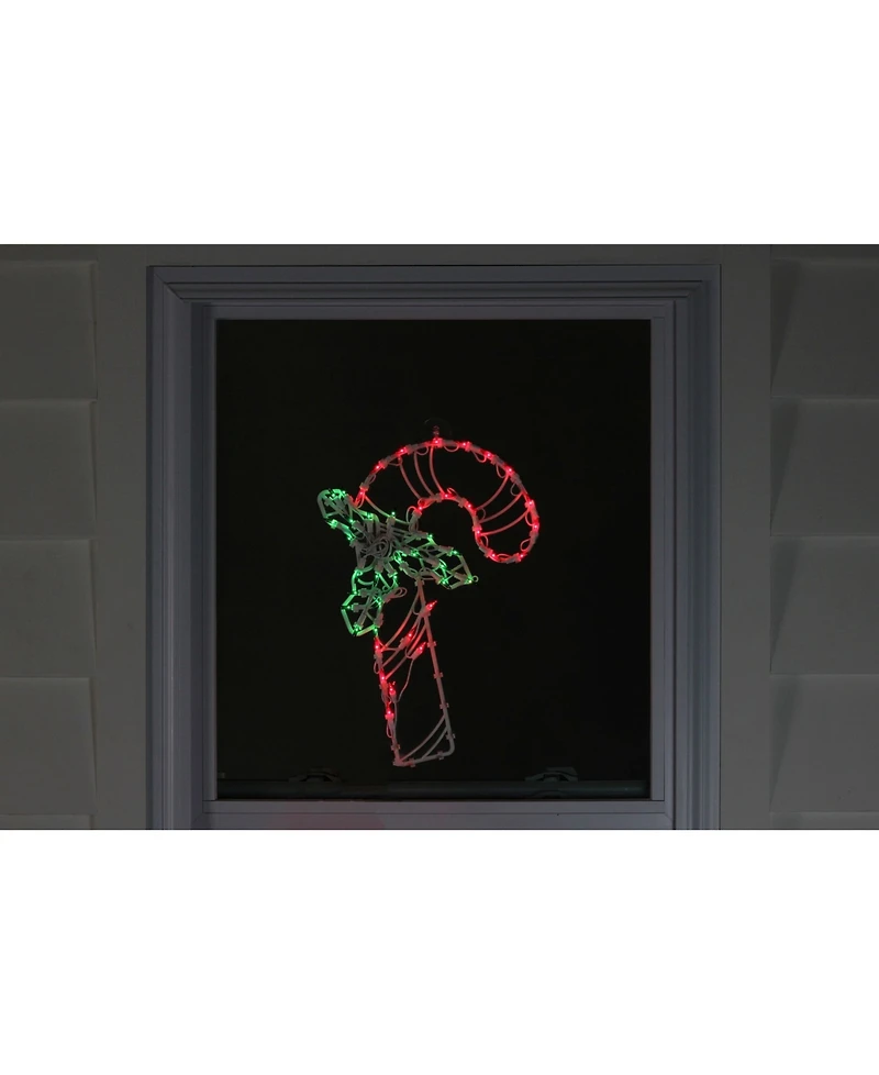 Northlight 18" Lighted Candy Cane with Holly Christmas Window Silhouette Decoration