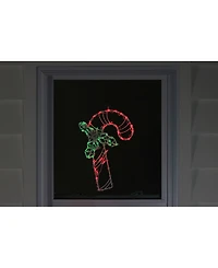 Northlight 18" Lighted Candy Cane with Holly Christmas Window Silhouette Decoration