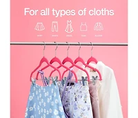 10 Pack Clothes Hangers with Clips in Pink - Ultra Thin No Slip Hangers for Skirts, Pants or Dresses