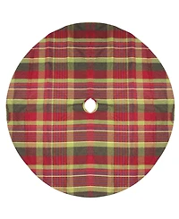 Northlight 48" Red and Green Plaid Rustic Woodland Christmas Tree Skirt with Green Trim