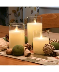 Lumabase Battery Operated Realistic Flame Led Wax Candles in Glass Holders, Set of 3