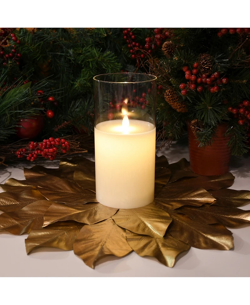 Lumabase 8" Battery Operated Realistic Flame Led Wax Candle in Glass Holder
