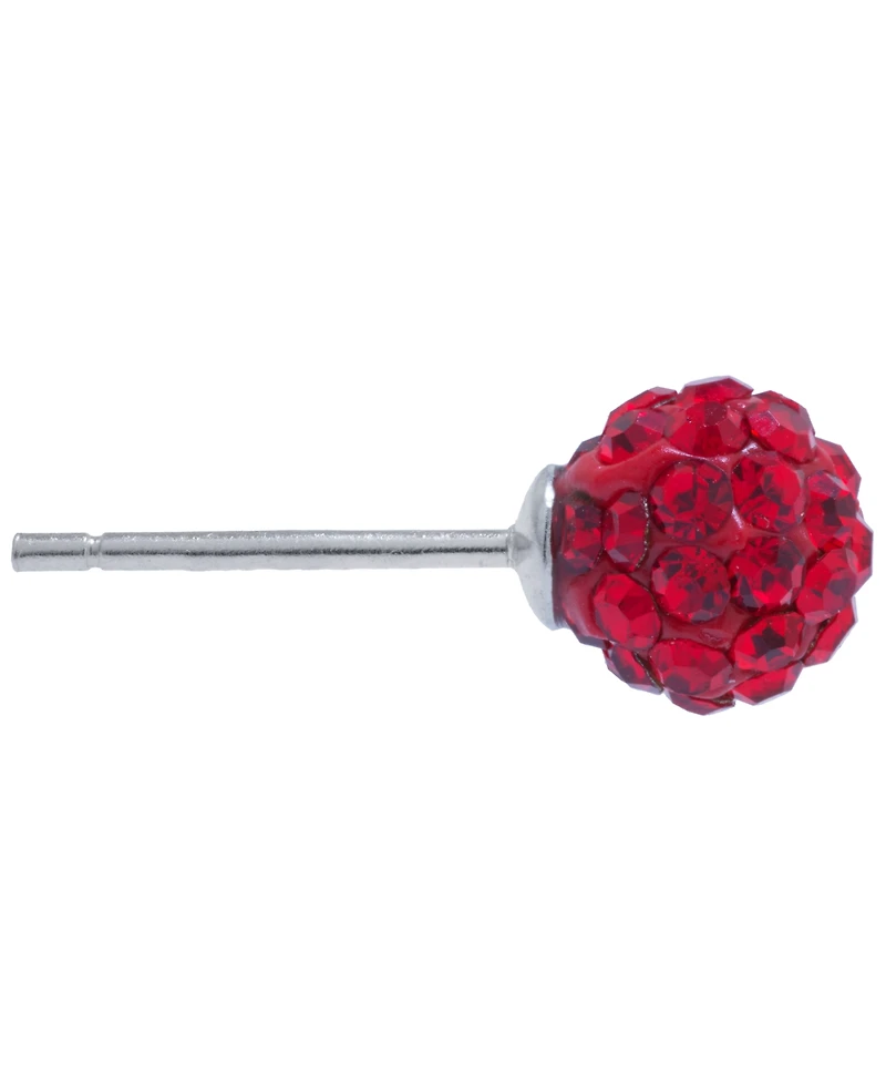 Crystal 6mm Pave Stud Earrings in Sterling Silver. Available in Clear, Blue or Red