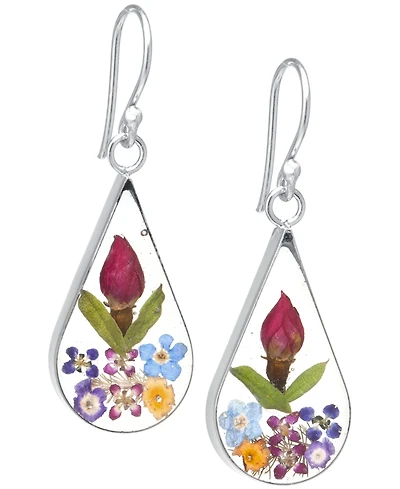 Medium Teardrop Dried Flower Earrings Sterling Silver. Available Multi, Blue, Yellow or Purple