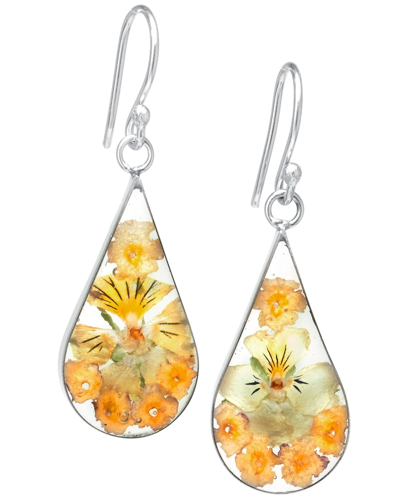 Medium Teardrop Dried Flower Earrings in Sterling Silver. Available in Multi, Blue, Yellow or Purple