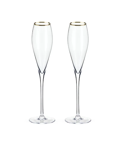 Viski Gold-Rimmed Crystal Champagne Flutes Set of 2, 8 Oz