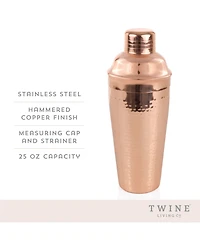 Twine Hammered Copper Cocktail Shaker with Built-in Strainer, 25 Oz