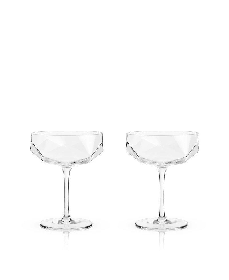 Viski Raye Faceted Crystal Coupe, Set of 2, 7 Oz