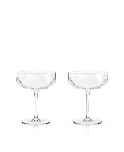 Viski Raye Faceted Crystal Coupe, Set of 2, 7 Oz