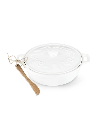 Twine Ceramic Brie Baker Acacia Wood Spreader Set