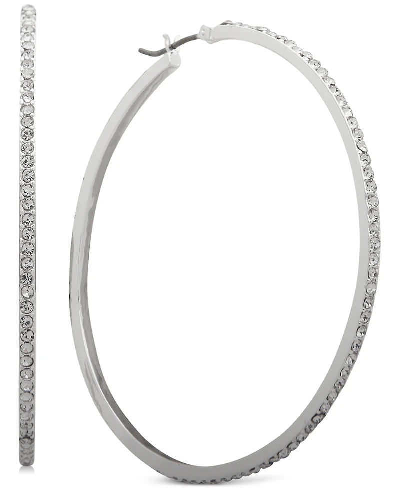 Dkny Medium Silver-Tone Pave Hoop Earrings 2"