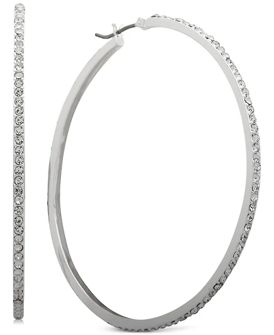 Dkny Medium Silver-Tone Pave Hoop Earrings 2"