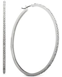 Dkny Medium Silver-Tone Pave Hoop Earrings 2"