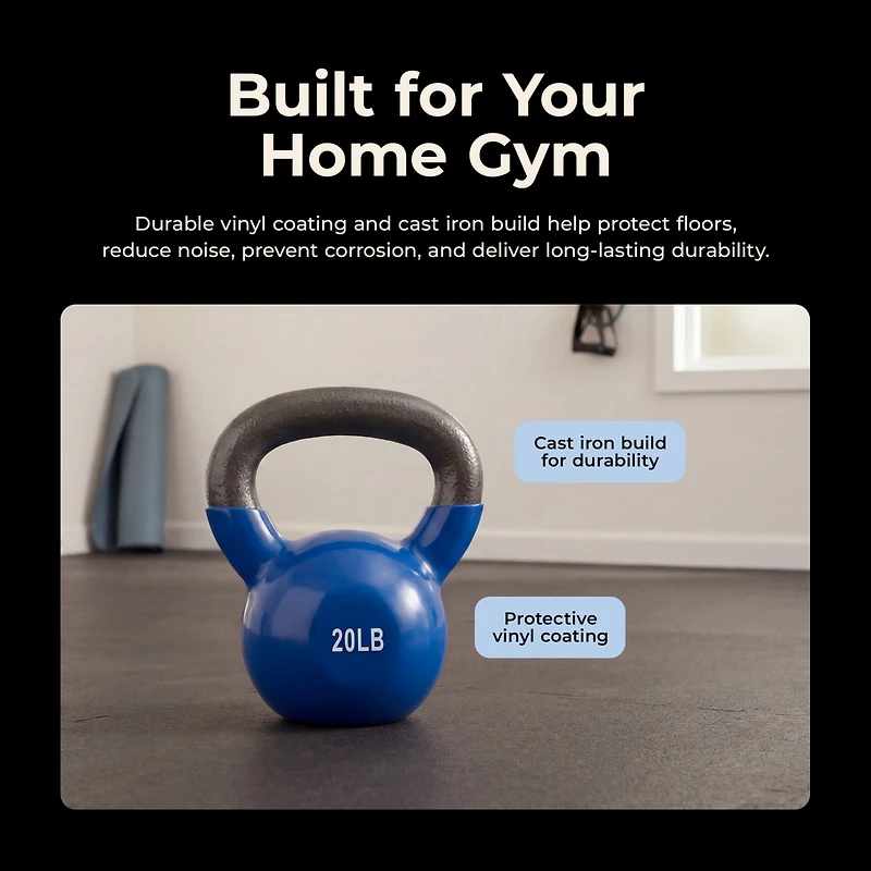 Sunny Health & Fitness Vinyl Color Coated Kettle Bell - 5, 10, 15, 20, 25 Pound Option