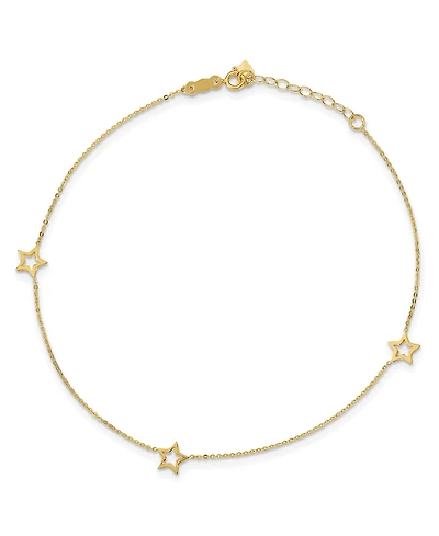 Star Anklet with Adjustable 1" Ext. 14k White and Yellow Gold