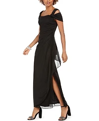 Alex Evenings Petite Cold-Shoulder Draped Metallic Gown