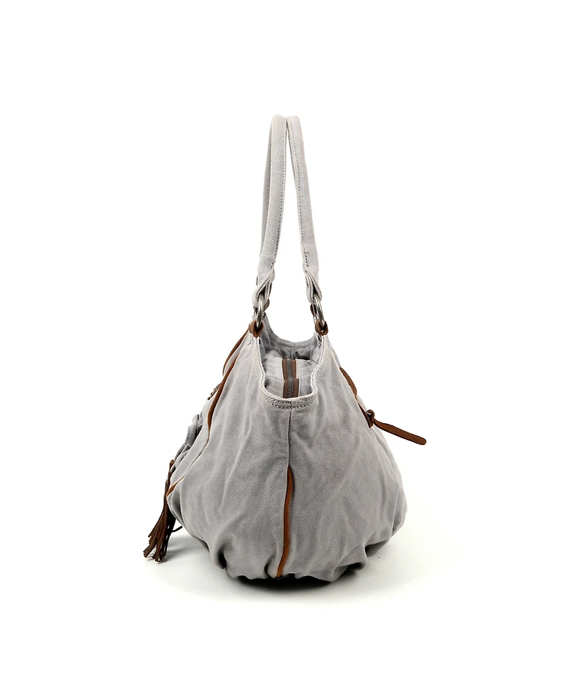 Tsd Brand Bold Lotus Canvas Hobo Bag