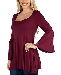 24Seven Comfort Apparel Women Swing High Low Bell Sleeve Tunic Top