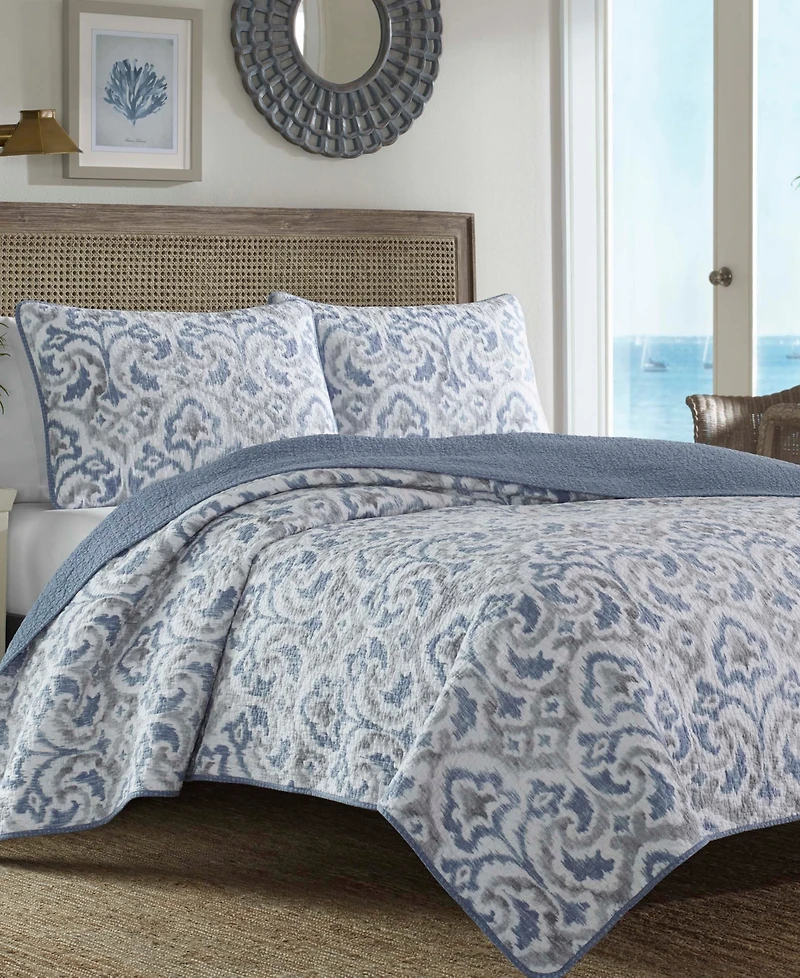 Tommy Bahama Cape Verde Smoke Reversible 3-Piece Quilt Set, Full/Queen
