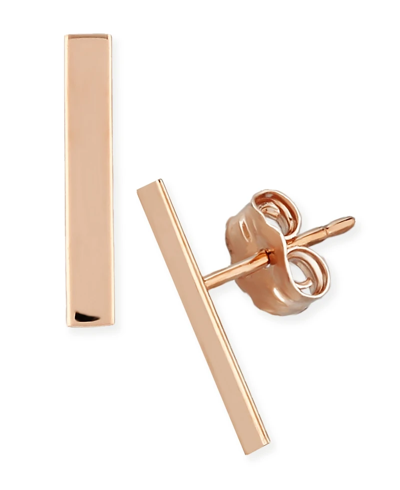 Flat Bar Stud Earrings Set in 14k Yellow or Rose Gold