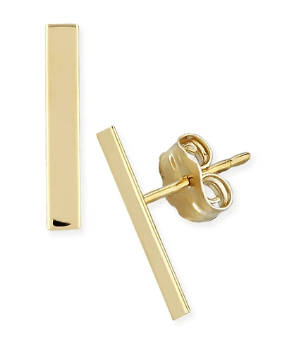 Flat Bar Stud Earrings Set 14k Yellow or Rose Gold